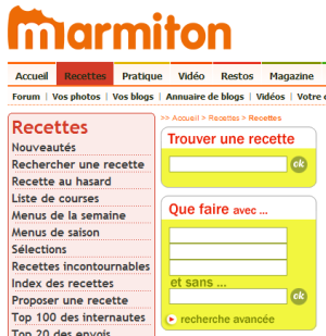 Moteur de recherche des recettes Marmiton