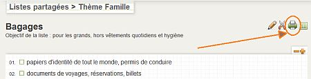 l'icône verte d'imprimante pemet d'imprimer une liste