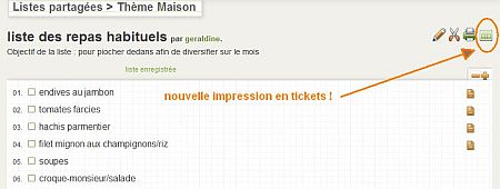 L'icône de tableau vert permet de lancer une impression en tickets