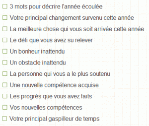 Questions de la liste de bilan