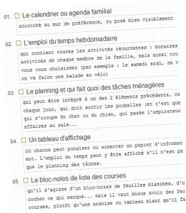 Notre liste des éléments du COF Centre d'Organisation Familiale